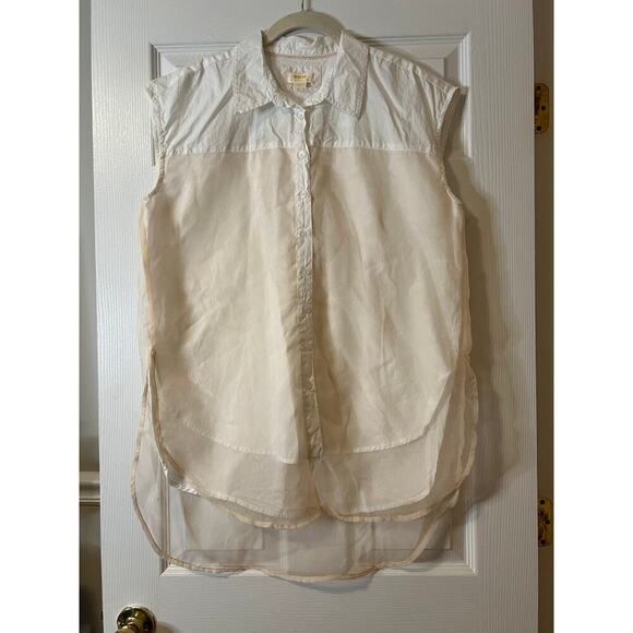 Anthropologie Maeve White Blush Sheet Bennet Button Down Sleeveless Top Sz M - Picture 6 of 9
